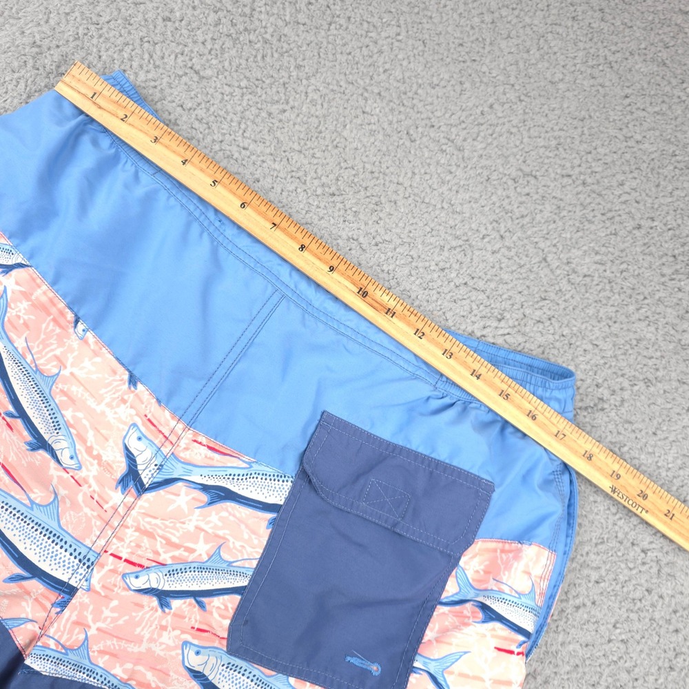 Vineyard Vines Swim Trunks Sharks Print Drawstring Pocket Blue Mens Size L - Picture 5 of 5